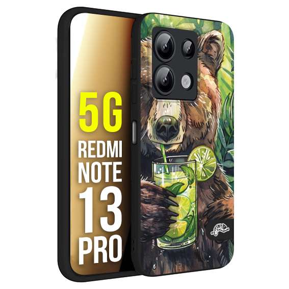 CUSTOMIZZA - Custodia cover nera morbida in tpu compatibile per Xiaomi Redmi Note 13 PRO 5G estate disegnata cocktails animali simpatici orso bear negroni