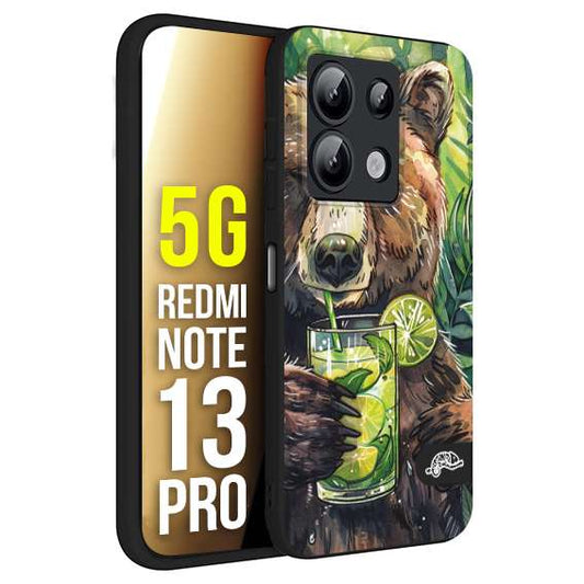 CUSTOMIZZA - Custodia cover nera morbida in tpu compatibile per Xiaomi Redmi Note 13 PRO 5G estate disegnata cocktails animali simpatici orso bear negroni