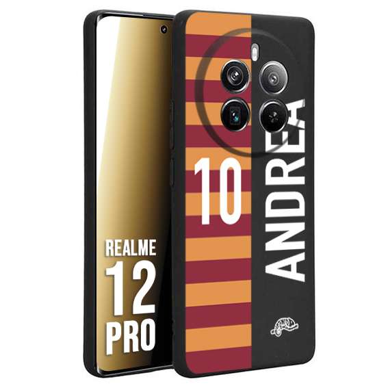 CUSTOMIZZA - Custodia cover nera morbida in tpu compatibile per Realme 12 PRO personalizzata calcio football nome e numero calciatori giallo rossi
