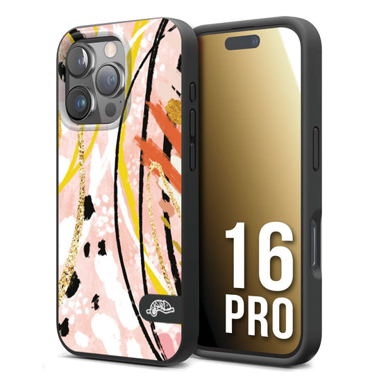 CUSTOMIZZA - Custodia cover nera morbida in tpu compatibile per iPhone 16 PRO fiori astratti donna zebrato leopardato fantasia dorata gialla rosa colorata