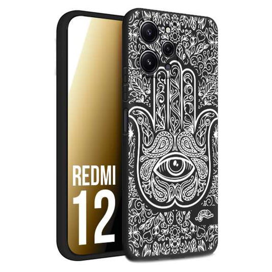 CUSTOMIZZA - Custodia cover nera morbida in tpu compatibile per Xiaomi Redmi 12 mano di fatima effetto rilievo mandala donna