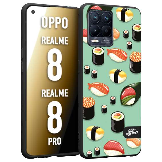 CUSTOMIZZA - Custodia cover nera morbida in tpu compatibile per Oppo Realme 8 - 8 PRO sushi disegni giapponese nighiri acquamarina verde