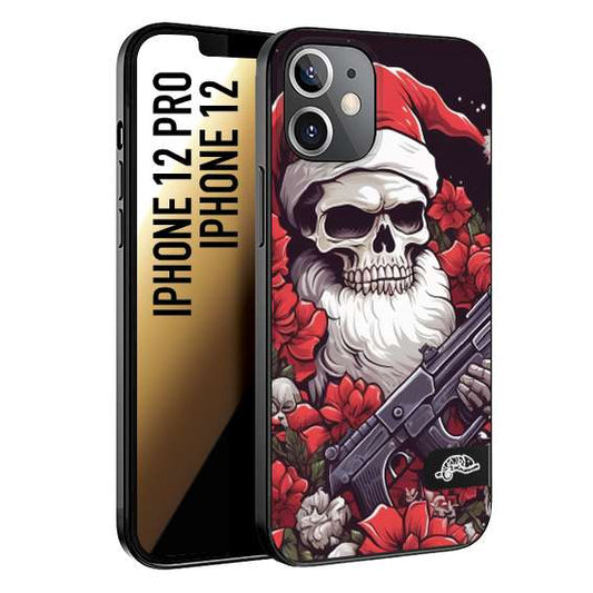 CUSTOMIZZA - Custodia cover nera morbida in tpu compatibile per iPhone 12 - 12 PRO teschio natale santa claus fiori tattoo disegnato