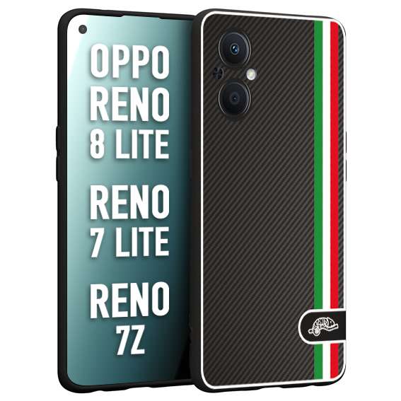 CUSTOMIZZA - Custodia cover nera morbida in tpu compatibile per Oppo Reno 7 Lite - 8 Lite - 7Z effetto fibra di carbonio bandiera Italia made in Italy