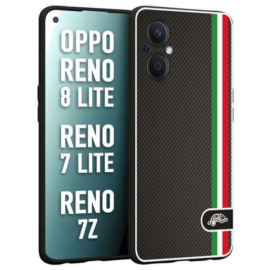 CUSTOMIZZA - Custodia cover nera morbida in tpu compatibile per Oppo Reno 7 Lite - 8 Lite - 7Z effetto fibra di carbonio bandiera Italia made in Italy