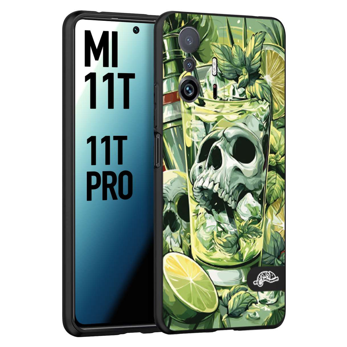 CUSTOMIZZA - Custodia cover nera morbida in tpu compatibile per Xiaomi Mi 11T - Mi 11T PRO Mojito cocktail teschio illustrazione drink lime menta ghiacci tropicale street art