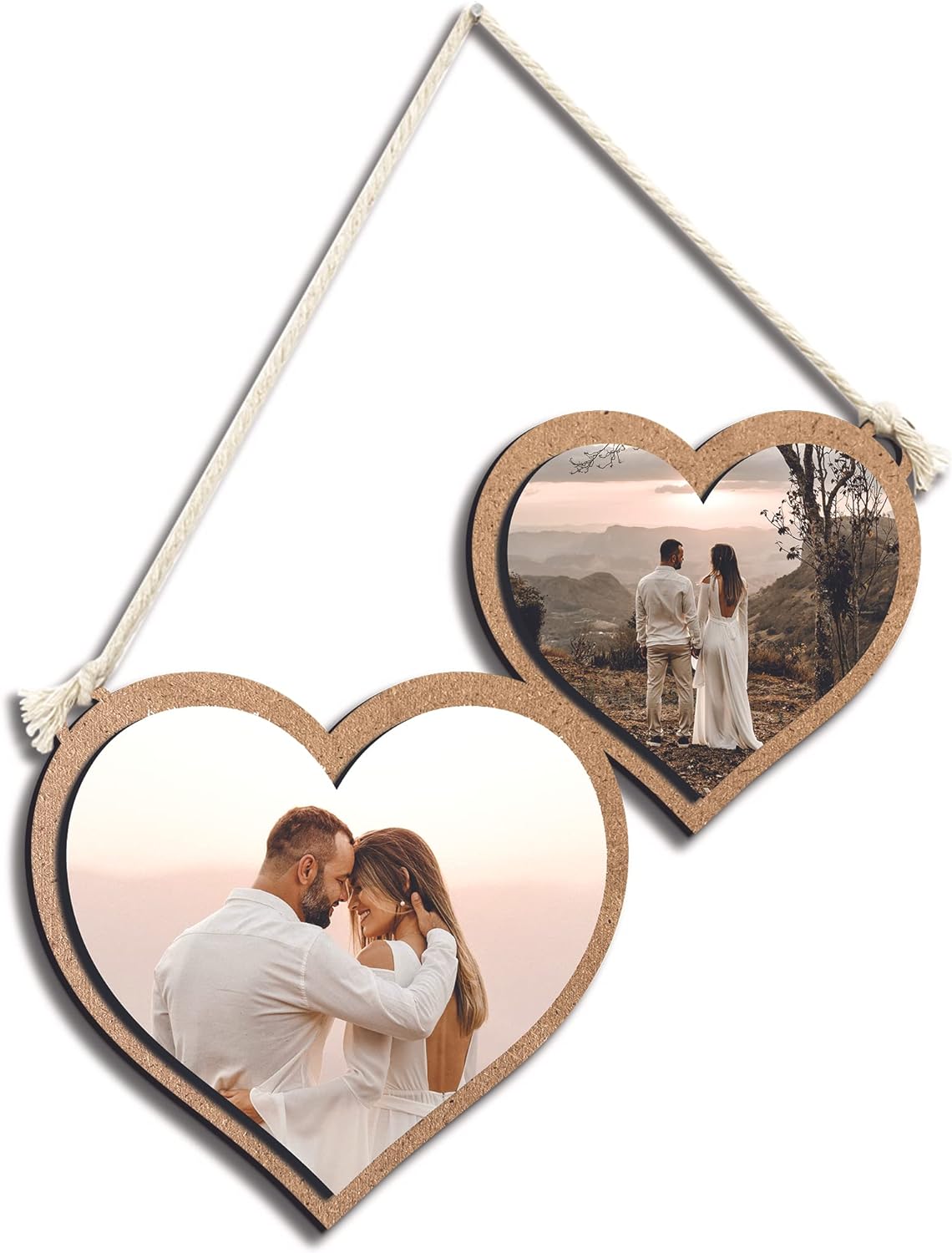 CUSTOMIZZA - Idea Regalo San Valentino quadro in legno Personalizzato con la tua Foto con cordino in cotone da 0,6 mm cuorI