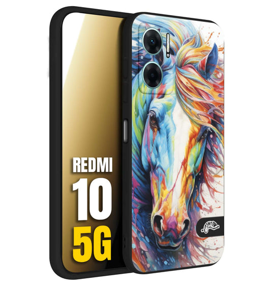 CUSTOMIZZA - Custodia cover nera morbida in tpu compatibile per Xiaomi Redmi 10 5G animali color cavallo horse viso colori vibranti disegnato schizzo