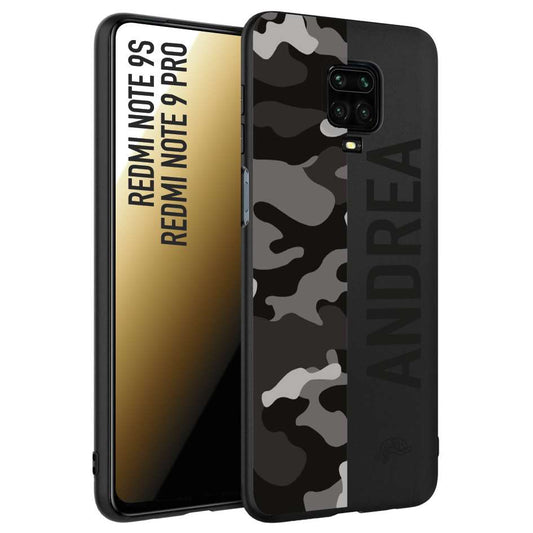 CUSTOMIZZA - Custodia cover nera morbida in tpu compatibile per Xiaomi Redmi Note 9S - Note 9 PRO camouflage mimetico militare personalizzata nome