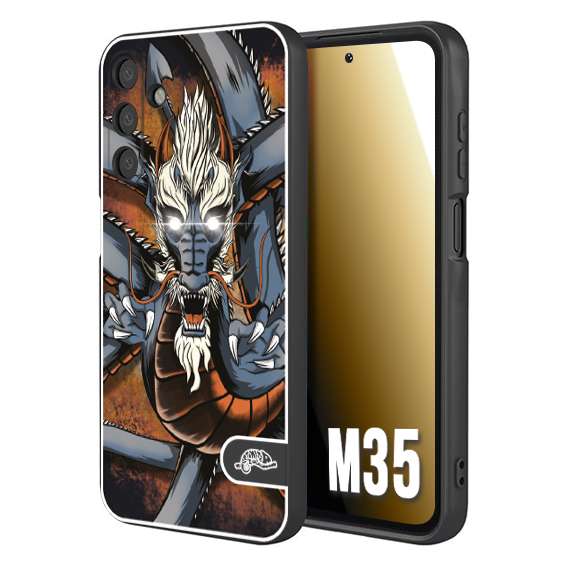 CUSTOMIZZA - Custodia cover nera morbida in tpu compatibile per Samsung M35 drago giapponese tattoo japan dragon