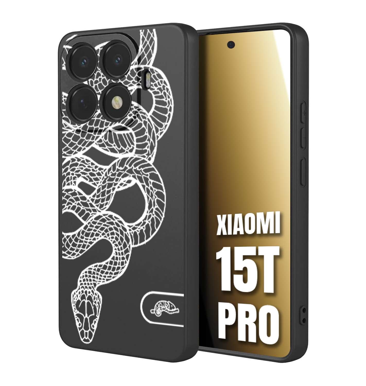 CUSTOMIZZA - Custodia cover nera morbida in tpu compatibile per Xiaomi 15T PRO serpente snake bianco a rilievo disegnato tattoo tatuaggio