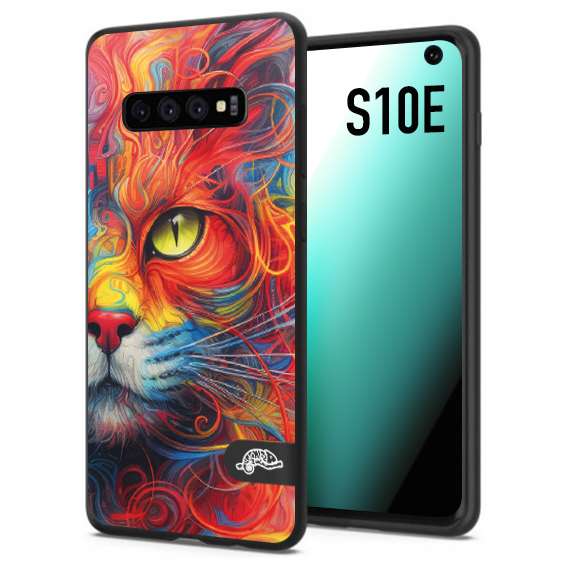 CUSTOMIZZA - Custodia cover nera morbida in tpu compatibile per Samsung S10E animali color cat gatto viso colori vibranti disegnato schizzo