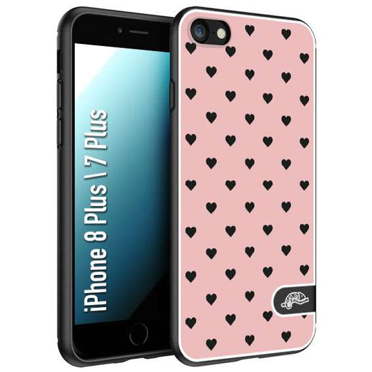 CUSTOMIZZA - Custodia cover nera morbida in tpu compatibile per iPhone 7 Plus - 8 plus cuori pois rosa donna pin up vintage