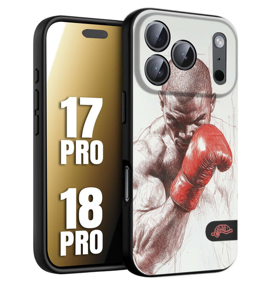 CUSTOMIZZA - Custodia cover nera morbida in tpu compatibile per iPhone 17 PRO - 18 PRO pugilato pugili disegno tattoo guantoni box sport primo piano