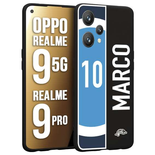 CUSTOMIZZA - Custodia cover nera morbida in tpu compatibile per Realme 9 5G - 9 PRO personalizzata calcio football nome e numero calciatori biancoazzurri bianco celesti