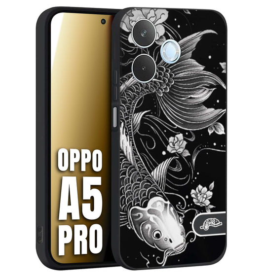 CUSTOMIZZA - Custodia cover nera morbida in tpu compatibile per Oppo A5 PRO carpa koi black and white bianco a rilievo disegnato tattoo tatuaggio