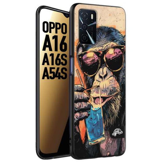 CUSTOMIZZA - Custodia cover nera morbida in tpu compatibile per Oppo A16 - A16S - A54S estate disegnata cocktails animali simpatici scimmia monkey negroni