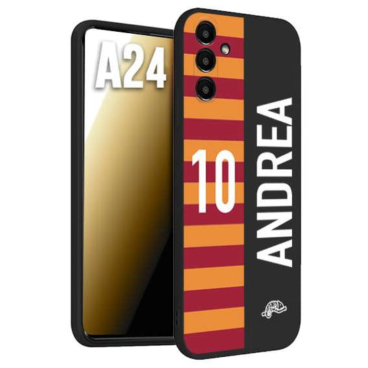 CUSTOMIZZA - Custodia cover nera morbida in tpu compatibile per Samsung A24 personalizzata calcio football nome e numero calciatori giallo rossi