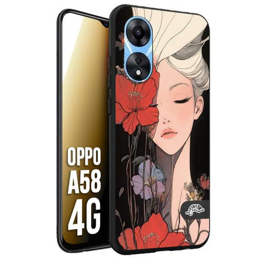 CUSTOMIZZA - Custodia cover nera morbida in tpu compatibile per Oppo A58 4G woman flower Fantasia Floreale Design Donna e Fiori, Retro Artistico