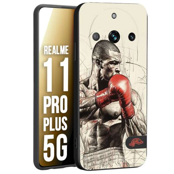 CUSTOMIZZA - Custodia cover nera morbida in tpu compatibile per Realme 11 PRO PLUS 5G pugilato pugili disegno tattoo guantoni box sport ring