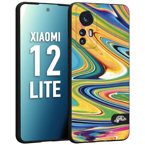 CUSTOMIZZA - Custodia cover nera morbida in tpu compatibile per Xiaomi 12 LITE colorata fantasia vortice marmo arcobaleno gialla verde blu