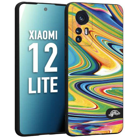 CUSTOMIZZA - Custodia cover nera morbida in tpu compatibile per Xiaomi 12 LITE colorata fantasia vortice marmo arcobaleno gialla verde blu
