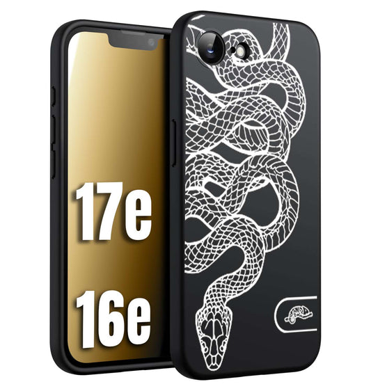 CUSTOMIZZA - Custodia cover nera morbida in tpu compatibile per iPhone 16E - 17E serpente snake bianco a rilievo disegnato tattoo tatuaggio