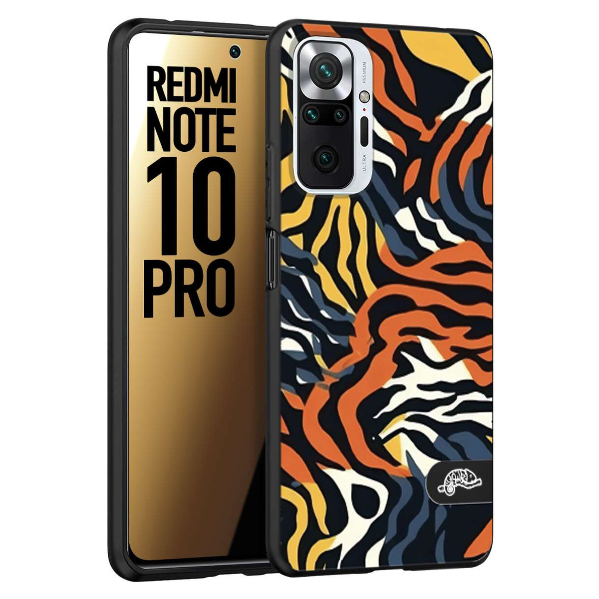 CUSTOMIZZA - Custodia cover nera morbida in tpu compatibile per Xiaomi Redmi Note 10 PRO leopardato maculato tigrato tiger colorata gialla blu arancio