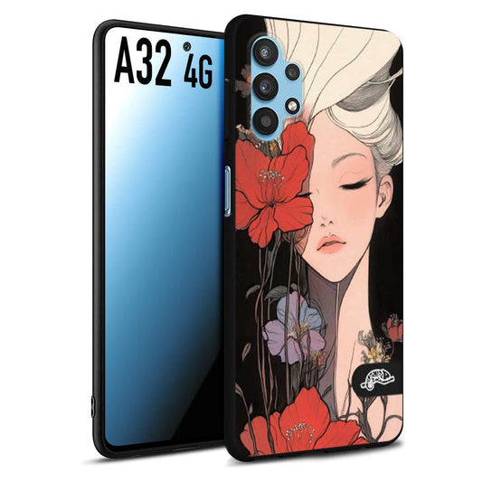 CUSTOMIZZA - Custodia cover nera morbida in tpu compatibile per Samsung A32 4G woman flower Fantasia Floreale Design Donna e Fiori, Retro Artistico