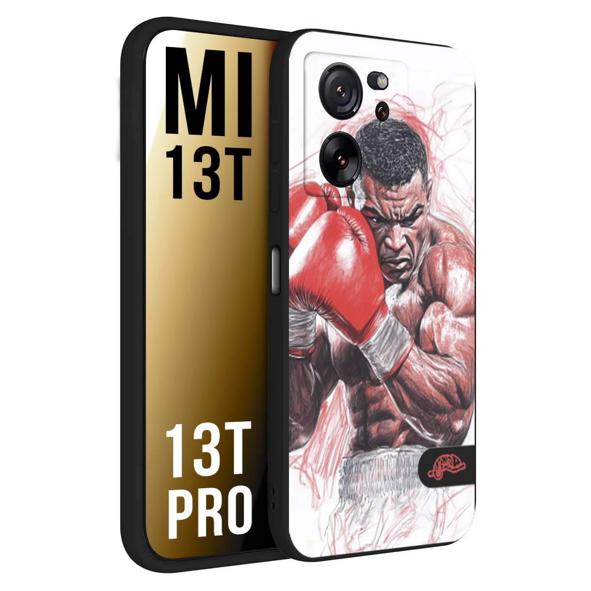 CUSTOMIZZA - Custodia cover nera morbida in tpu compatibile per Xiaomi 13T - 13T PRO pugilato pugili disegno tattoo guantoni boxer pesi massimi iron mike
