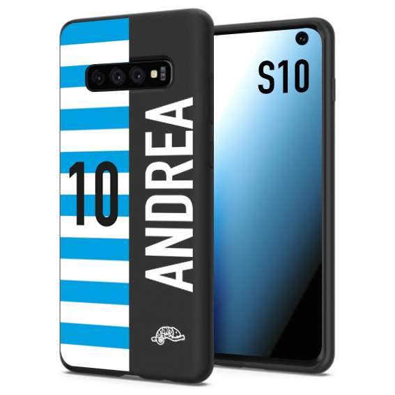 CUSTOMIZZA - Custodia cover nera morbida in tpu compatibile per Samsung S10 personalizzata calcio football nome e numero calciatori biancazzurri