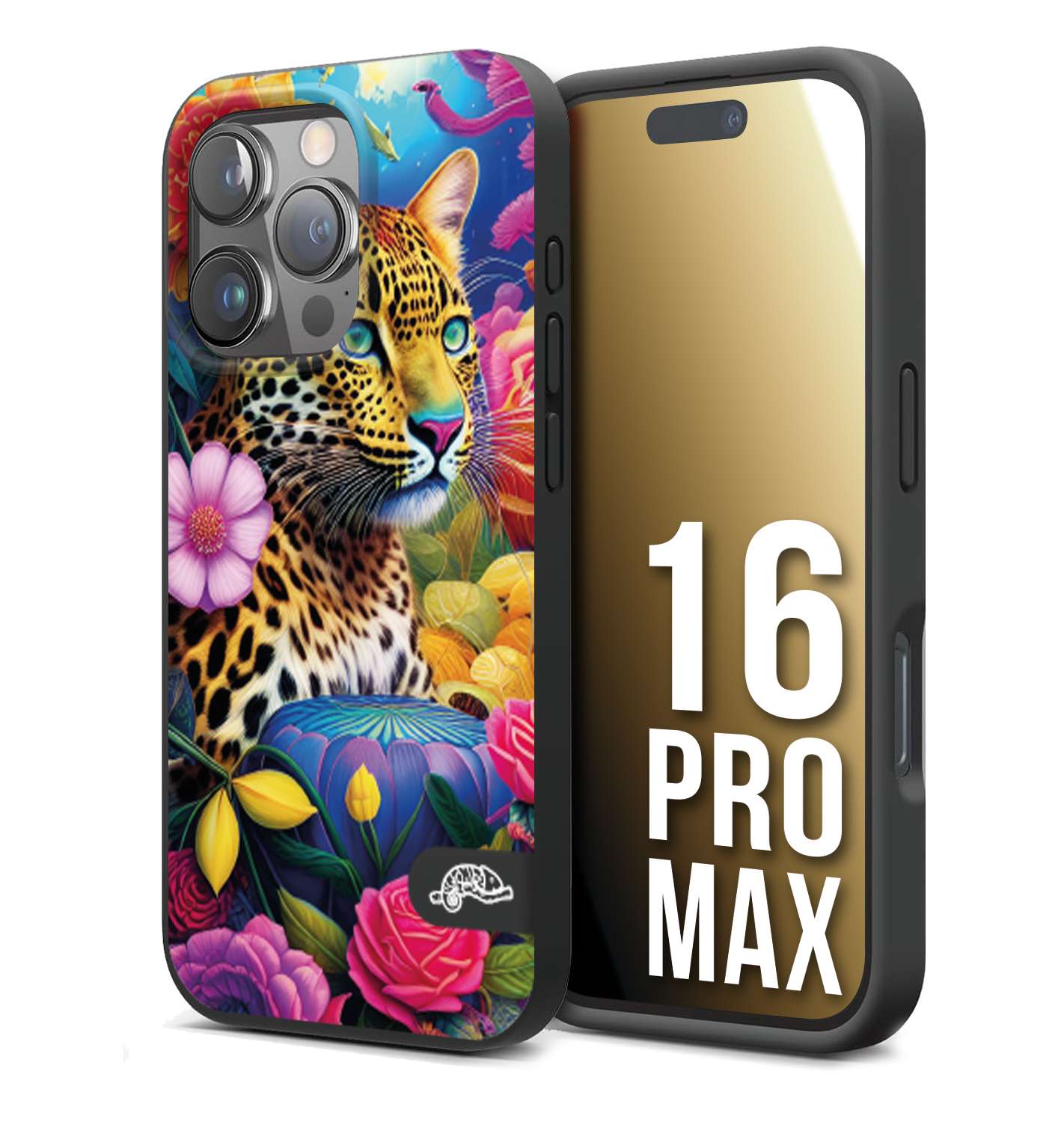 CUSTOMIZZA - Custodia cover nera morbida in tpu compatibile per iPhone 16 PRO MAX astratti donna flower fantasia leopardo ghepardo animali colorati