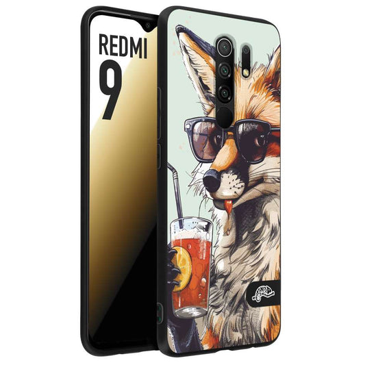 CUSTOMIZZA - Custodia cover nera morbida in tpu compatibile per Xiaomi Redmi 9 estate disegnata cocktails animali simpatici fox volpe negroni