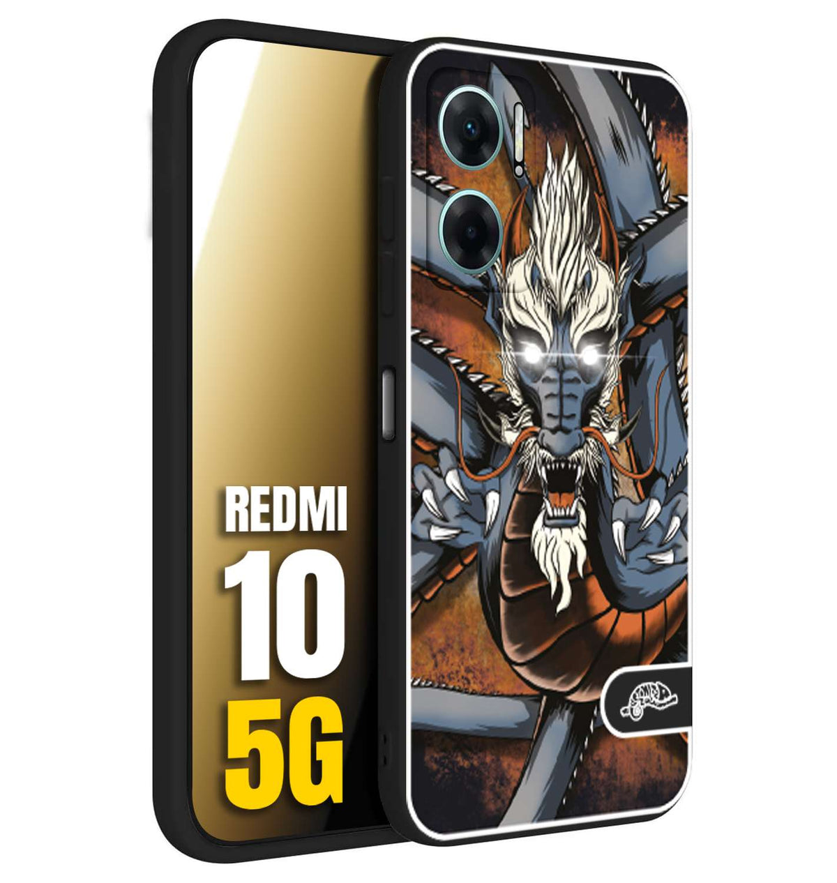 CUSTOMIZZA - Custodia cover nera morbida in tpu compatibile per Xiaomi Redmi 10 5G drago giapponese tattoo japan dragon