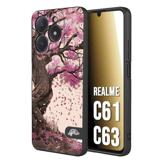 CUSTOMIZZA - Custodia cover nera morbida in tpu compatibile per Realme C61 - C63 giapponese colori morbidi fiori di ciliegio rosa disegnata