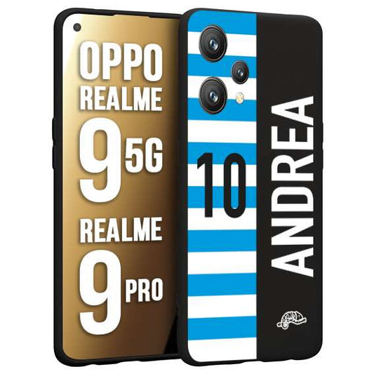 CUSTOMIZZA - Custodia cover nera morbida in tpu compatibile per Realme 9 5G - 9 PRO personalizzata calcio football nome e numero calciatori biancazzurri