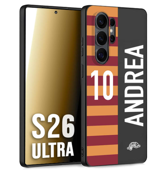 CUSTOMIZZA - Custodia cover nera morbida in tpu compatibile per Samsung S26 ULTRA personalizzata calcio football nome e numero calciatori giallo rossi