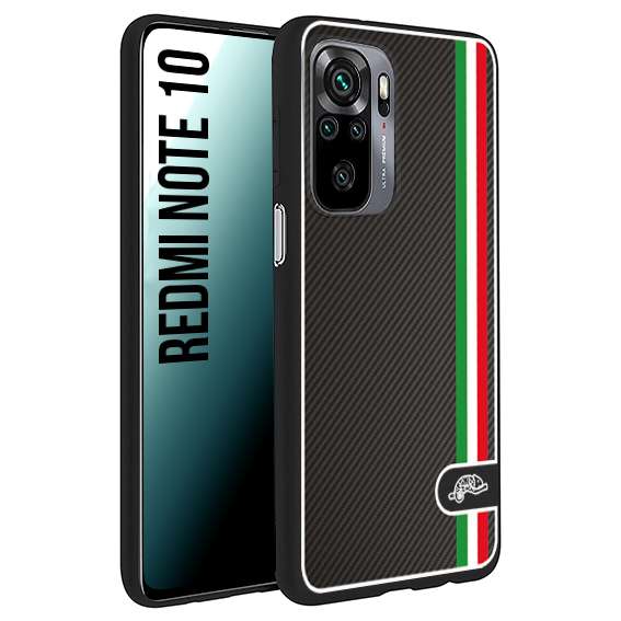 CUSTOMIZZA - Custodia cover nera morbida in tpu compatibile per Xiaomi Redmi Note 10 effetto fibra di carbonio bandiera Italia made in Italy