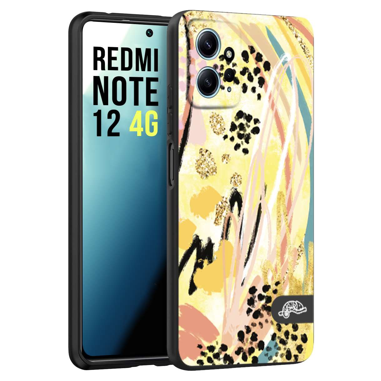 CUSTOMIZZA - Custodia cover nera morbida in tpu compatibile per Xiaomi Redmi Note 12 4G astratti donna flower fantasia estate gialla rosa leopardata