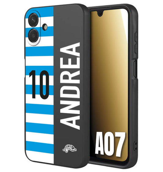 CUSTOMIZZA - Custodia cover nera morbida in tpu compatibile per Samsung A07 personalizzata calcio football nome e numero calciatori biancazzurri