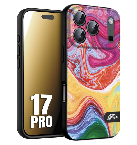 CUSTOMIZZA - Custodia cover nera morbida in tpu compatibile per iPhone 17 PRO colorata fantasia vortice marmo onde verde fucsia gialla