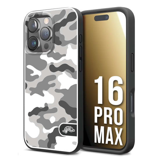 CUSTOMIZZA - Custodia cover nera morbida in tpu compatibile per iPhone 16 PRO MAX camouflage mimetico militare bianco white