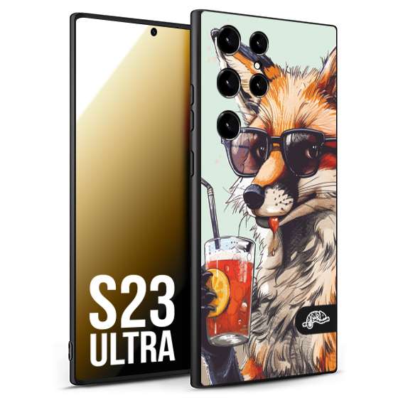 CUSTOMIZZA - Custodia cover nera morbida in tpu compatibile per Samsung S23 ULTRA estate disegnata cocktails animali simpatici fox volpe negroni