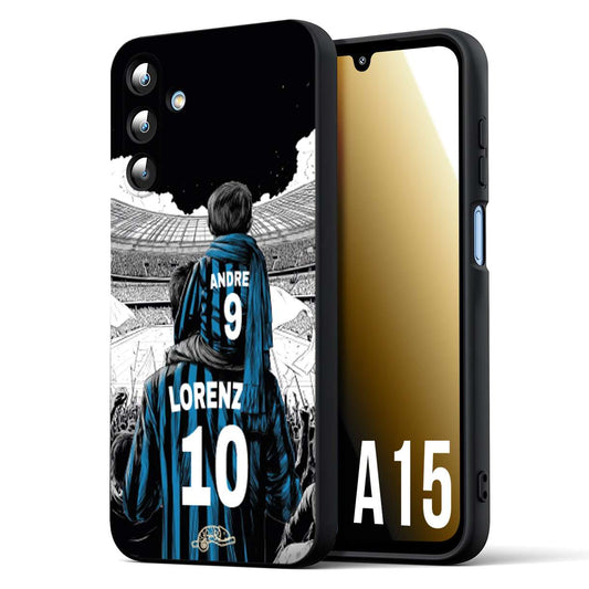 CUSTOMIZZA - Custodia cover nera morbida in tpu compatibile per Samsung A15 5G personalizzata calcio football padre e figlio calciatori nerazzurra