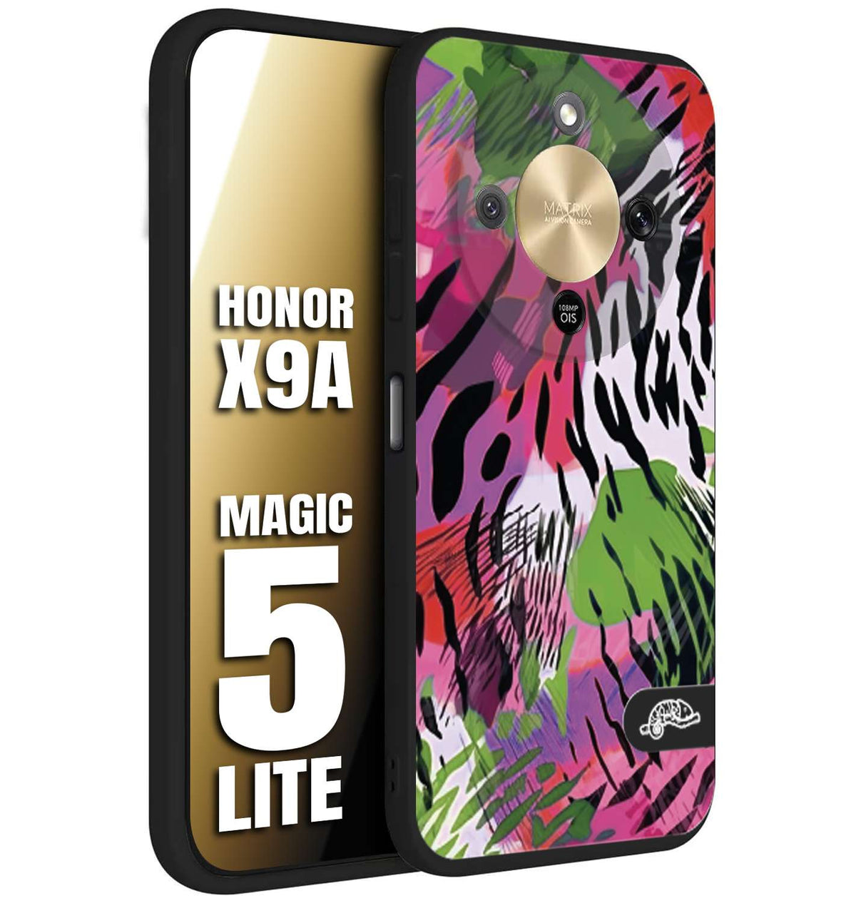 CUSTOMIZZA - Custodia cover nera morbida in tpu compatibile per Honor X9A - Honor Magic 5 Lite leopardato tigrato tiger colorata summer color verde fucsia