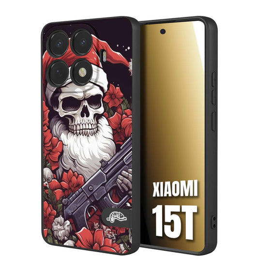 CUSTOMIZZA - Custodia cover nera morbida in tpu compatibile per Xiaomi 15T teschio natale santa claus fiori tattoo disegnato