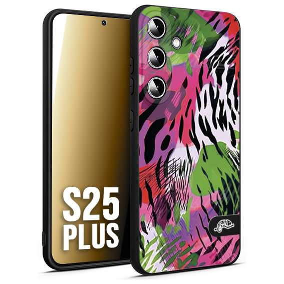 CUSTOMIZZA - Custodia cover nera morbida in tpu compatibile per Samsung S25 PLUS leopardato tigrato tiger colorata summer color verde fucsia