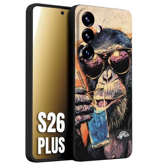 CUSTOMIZZA - Custodia cover nera morbida in tpu compatibile per Samsung S26 PLUS estate disegnata cocktails animali simpatici scimmia monkey negroni