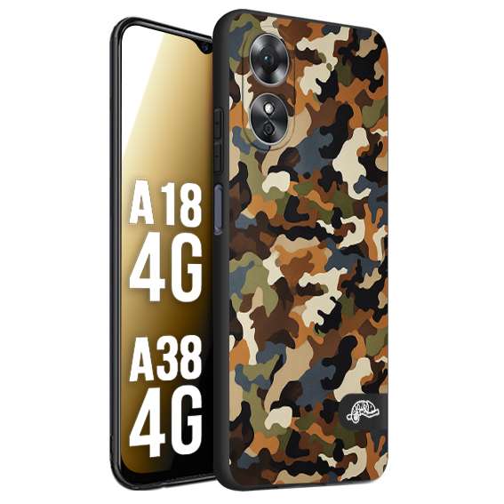 CUSTOMIZZA - Custodia cover nera morbida in tpu compatibile per Oppo A18 4G - A38 4G camouflage mimetico militare moderno blu marrone beige