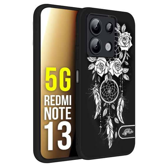 CUSTOMIZZA - Custodia cover nera morbida in tpu compatibile per Xiaomi Redmi Note 13 5G acchiappasogni dreamcatcher black and white bianco a rilievo disegnato tattoo tatuaggio